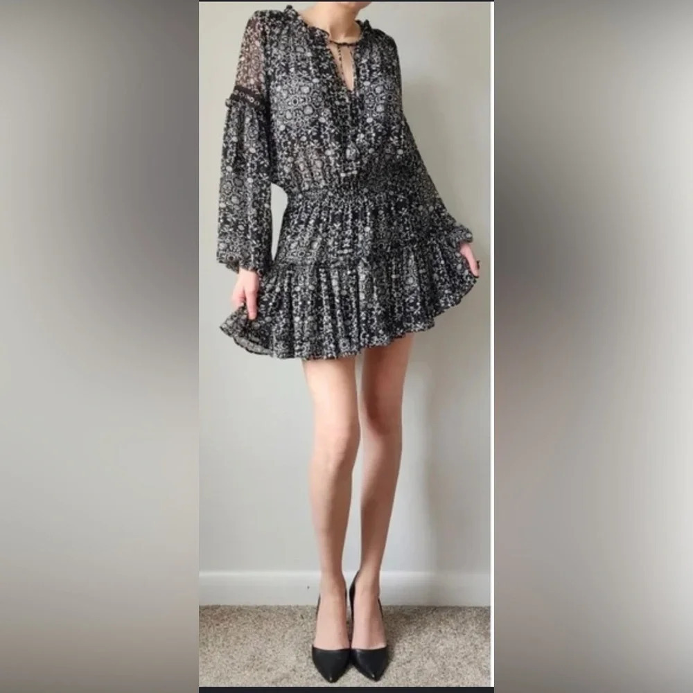 MISA Los Angeles Genette Mini Dress xs Black White Print